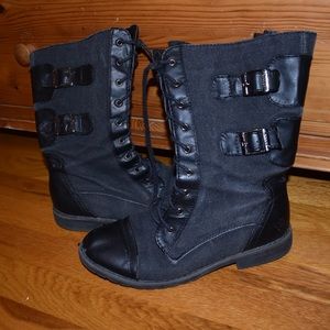 Combat Boots // Funky Leather Detail/Silver Buckle